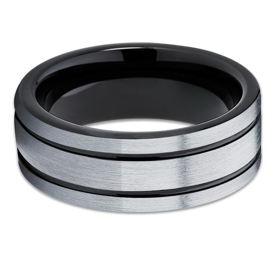 Black Wedding Band - Unique - Tungsten Wedding Band - Black Ring - 8mm - Clean Casting Jewelry