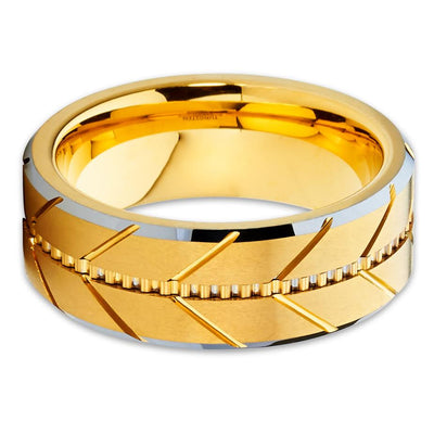 Yellow Gold Tungsten Ring - Wedding Band - 8mm - Yellow Gold Tungsten Band - Clean Casting Jewelry