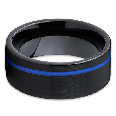 Blue Tungsten Wedding Band - Black Tungsten Ring - 8mm - Black Ring - Clean Casting Jewelry