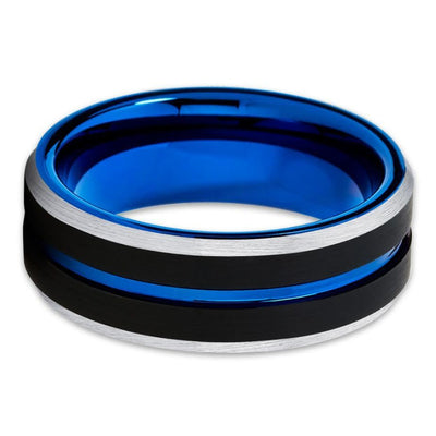 Blue Tungsten Wedding Band - Blue Tungsten Ring - Men's - Black Tungsten - Clean Casting Jewelry