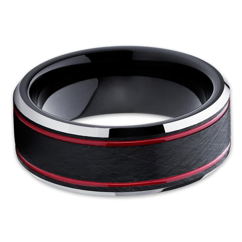 Red Tungsten Wedding Band - Red Wedding Ring - Tungsten Wedding Ring - Clean Casting Jewelry