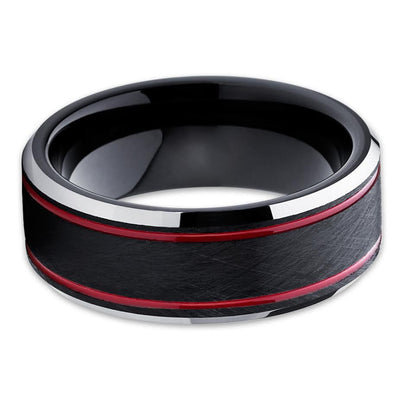 Red Tungsten Wedding Band - Red Wedding Ring - Tungsten Wedding Ring - Clean Casting Jewelry