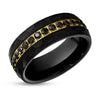 Black Wedding Ring - 8mm - Black Tungsten Ring - Men's Ring - Black CZ Ring - Yellow Gold Ring