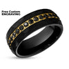 Black Wedding Ring - 8mm - Black Tungsten Ring - Men's Ring - Black CZ Ring - Yellow Gold Ring