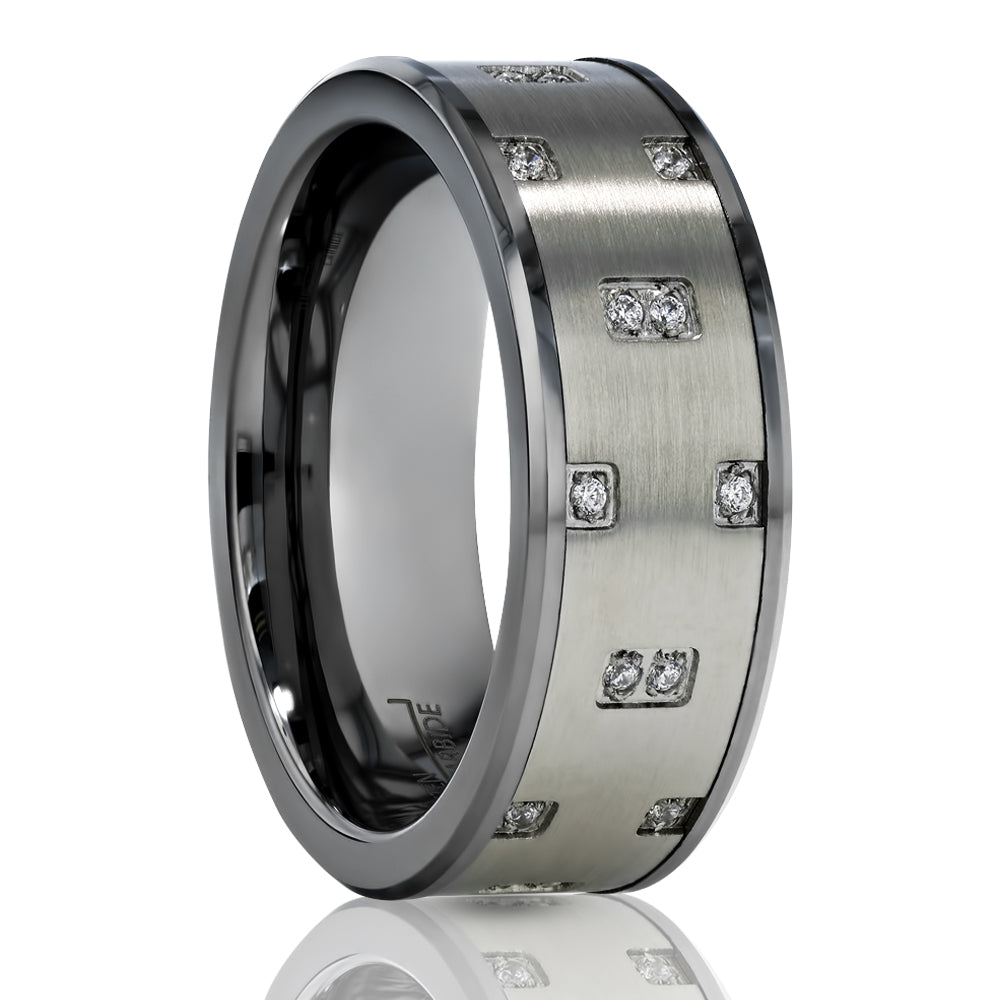 8mm Silver Tungsten Ring - Man's Wedding Ring - Tungsten Carbide Ring - CZ Ring