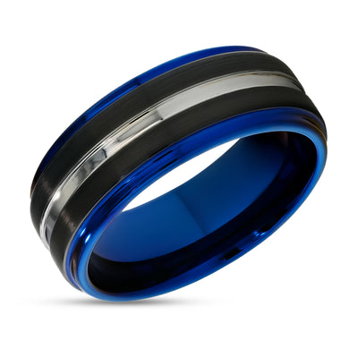 Blue Tungsten Wedding Ring - 8mm Wedding Ring - Black Tungsten Ring - Silver Tungsten Ring