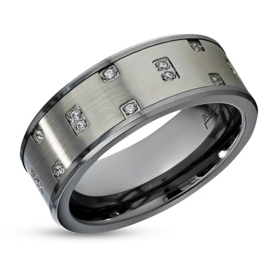 8mm Silver Tungsten Ring - Man's Wedding Ring - Tungsten Carbide Ring - CZ Ring