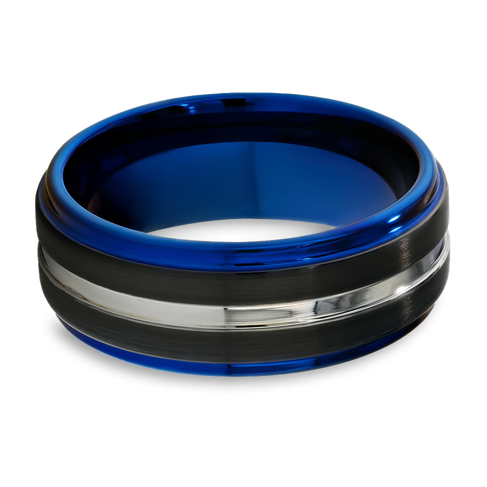 Blue Tungsten Wedding Ring - 8mm Wedding Ring - Black Tungsten Ring - Silver Tungsten Ring