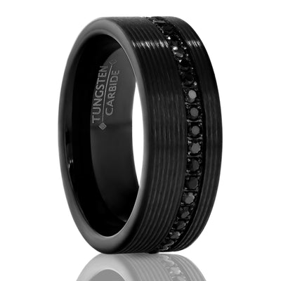 8mm Black Wedding Ring - Black Tungsten Ring - Tungsten Wedding Band - CZ Ring