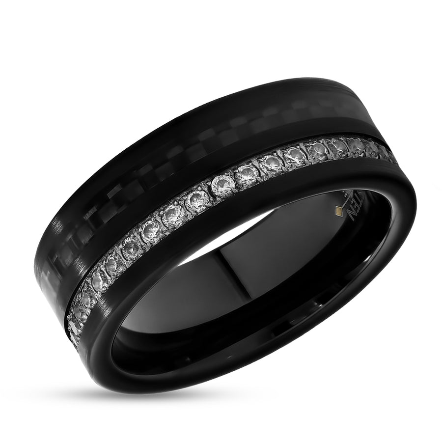 8mm Black Wedding Ring - Black Tungsten Ring - Carbon Fiber Ring - Man's Ring