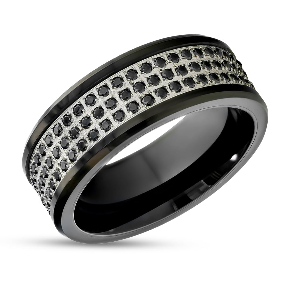 Black Tungsten Wedding - Black Diamond Ring - 8mm Wedding Ring - Tungsten Carbide Ring