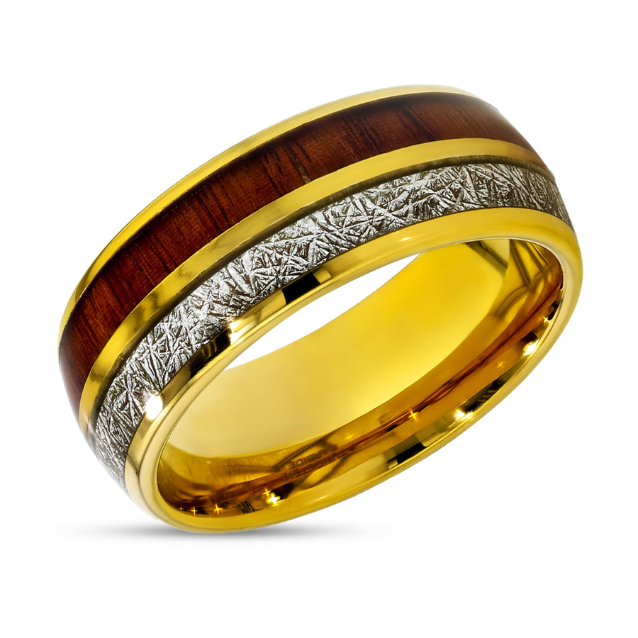 Yellow Tungsten Wedding Band - Meteorite Wedding Band -Meteorite Ring - Koa Wood