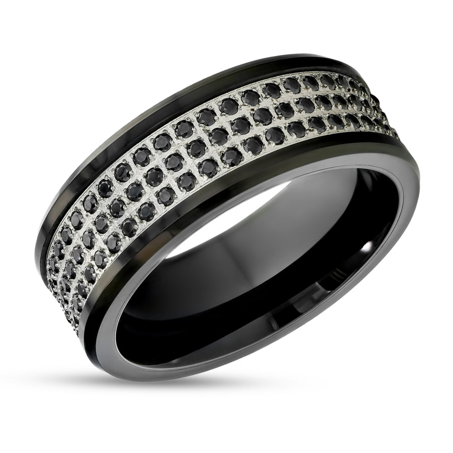 Black Tungsten Wedding - Black Diamond Ring - 8mm Wedding Ring - Tungsten Carbide Ring