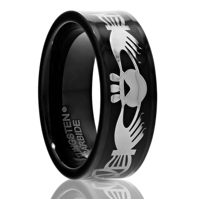 Claddagh Wedding Ring - Black Tungsten Ring - Engagement Ring - Claddagh Tungsten Ribng