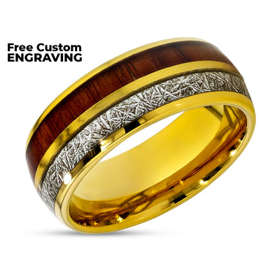 Yellow Tungsten Wedding Band - Meteorite Wedding Band -Meteorite Ring - Koa Wood