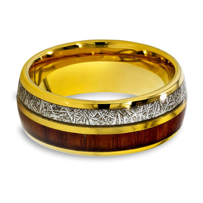 Yellow Tungsten Wedding Band - Meteorite Wedding Band -Meteorite Ring - Koa Wood