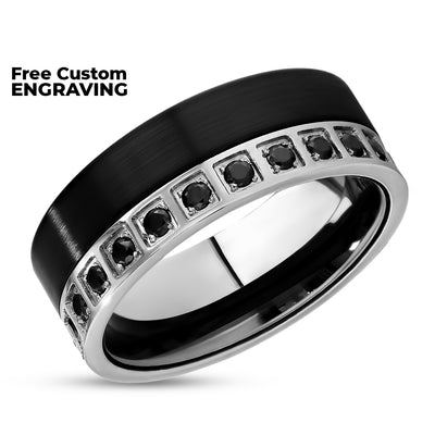 Man's Tungsten Ring - Black Tungsten Ring - CZ Wedding Ring - Tungsten Carbide Ring