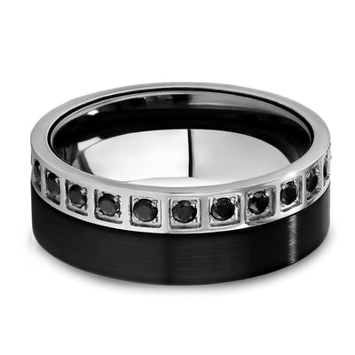Man's Tungsten Ring - Black Tungsten Ring - CZ Wedding Ring - Tungsten Carbide Ring