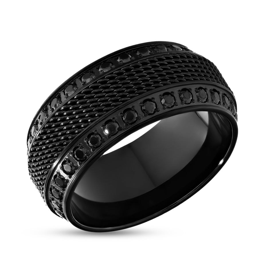Black Titanium Wedding Ring - Chain Inlay Ring - Black CZ Wedding Ring - 8mm Ring