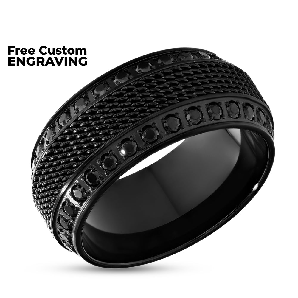 Black Titanium Wedding Ring - Chain Inlay Ring - Black CZ Wedding Ring - 8mm Ring