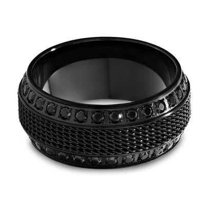 Black Titanium Wedding Ring - Chain Inlay Ring - Black CZ Wedding Ring - 8mm Ring