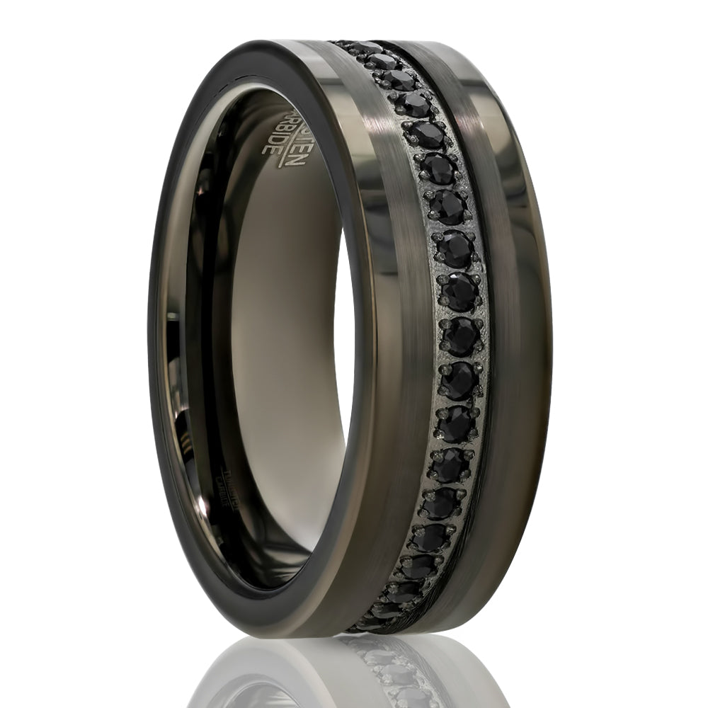 Gunmetal Wedding Ring - Black Diamond Ring - Tungsten Carbide Ring - Engagement Ring - 8mm
