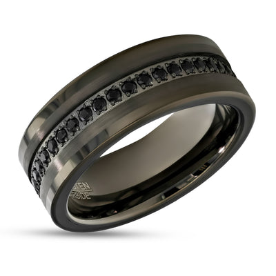 Gunmetal Wedding Ring - Black Diamond Ring - Tungsten Carbide Ring - Engagement Ring - 8mm