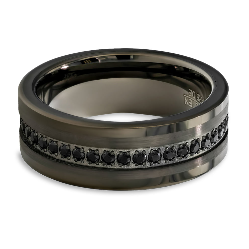 Gunmetal Wedding Ring - Black Diamond Ring - Tungsten Carbide Ring - Engagement Ring - 8mm