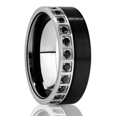 Man's Tungsten Ring - Black Tungsten Ring - CZ Wedding Ring - Tungsten Carbide Ring