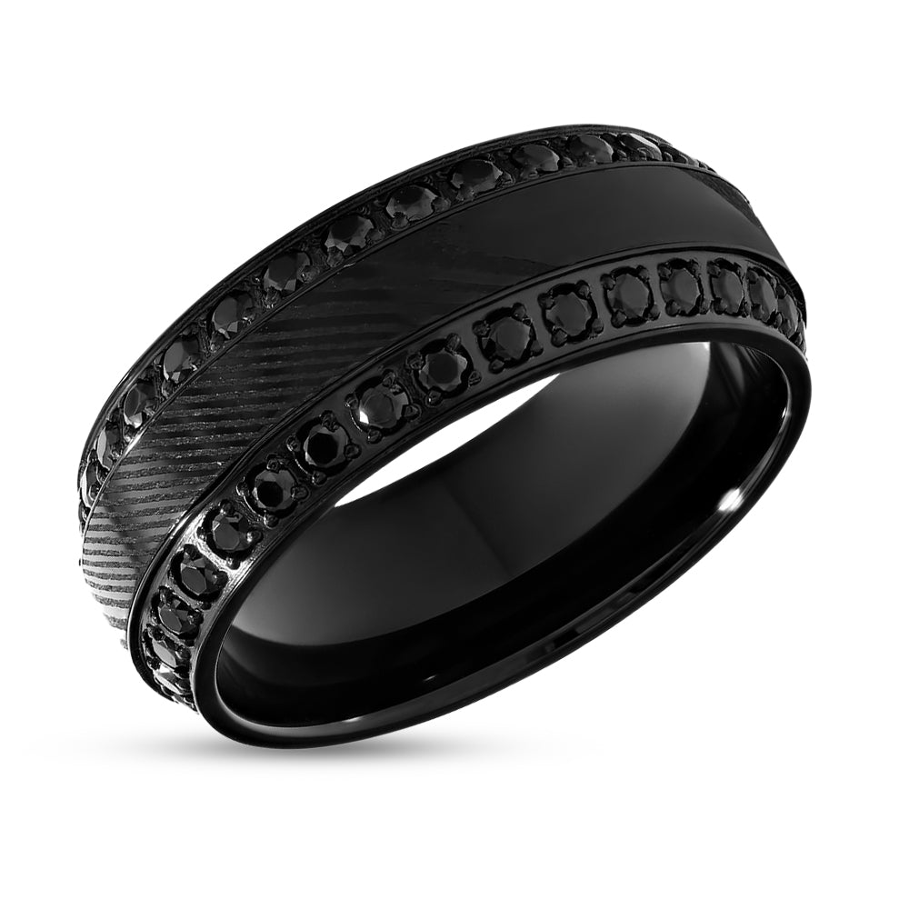 Damascus Wedding Ring - Black Damascus Ring - CZ Wedding Ring - Engagement Ring