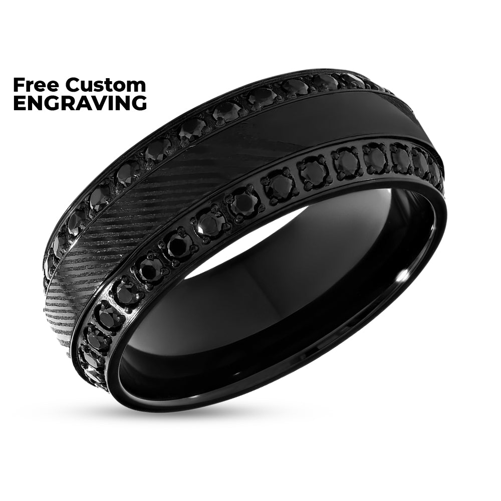 Damascus Wedding Ring - Black Damascus Ring - CZ Wedding Ring - Engagement Ring