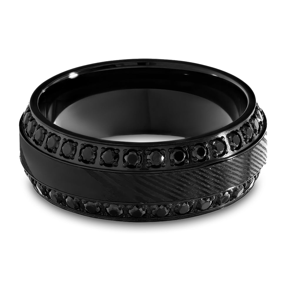 Damascus Wedding Ring - Black Damascus Ring - CZ Wedding Ring - Engagement Ring