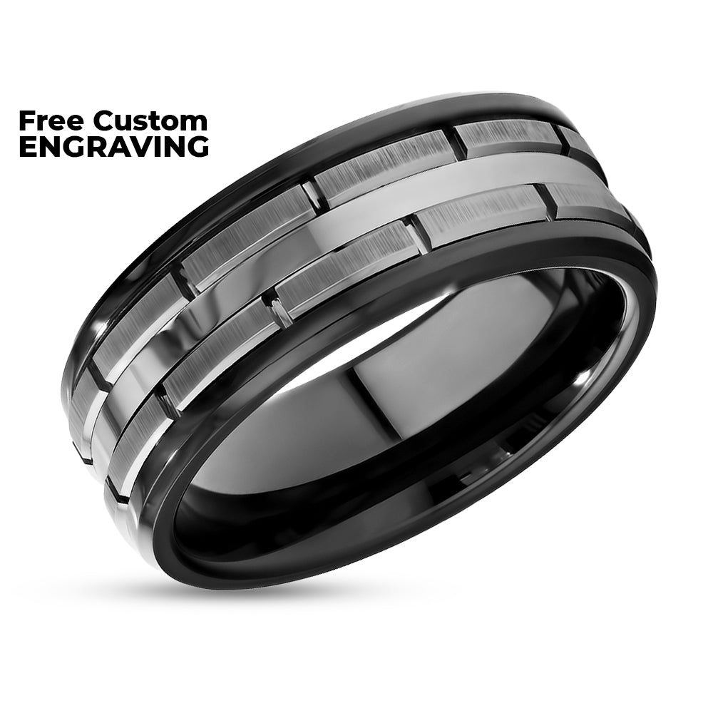 Black Tungsten Ring - Men's Wedding Band - Ceramic Wedding Ring - Groove Ring