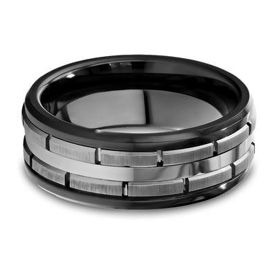 Black Tungsten Ring - Men's Wedding Band - Ceramic Wedding Ring - Groove Ring