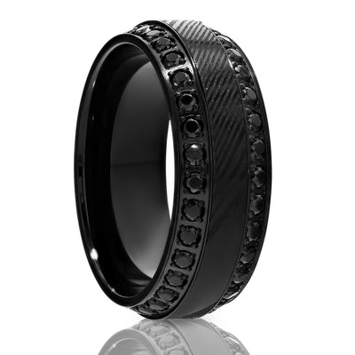 Damascus Wedding Ring - Black Damascus Ring - CZ Wedding Ring - Engagement Ring