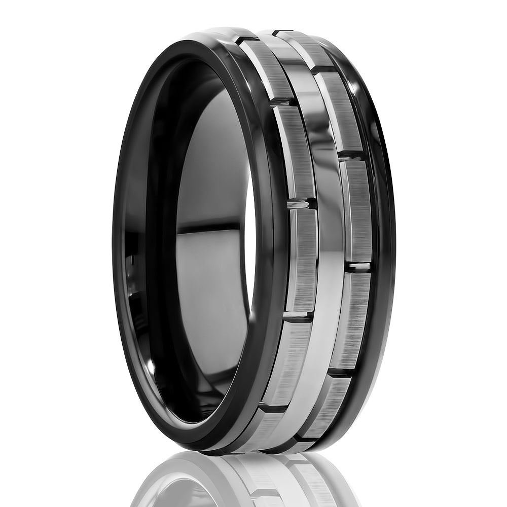 Black Tungsten Ring - Men's Wedding Band - Ceramic Wedding Ring - Groove Ring