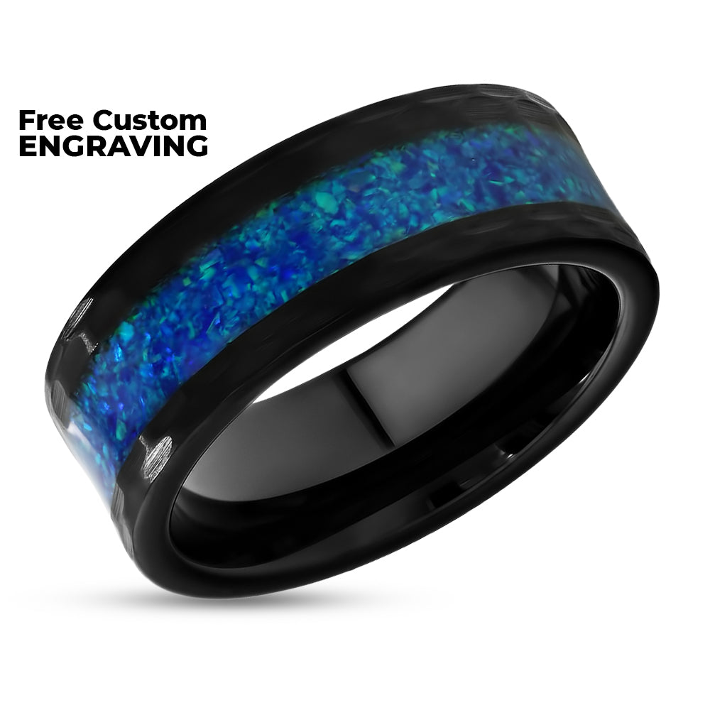 8mm Galaxy Opal Wedding Ring - Blue Opal Ring - 8mm Galaxy Ring - Unisex Ring