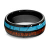 Kow Wood Turquoise Wedding Ring - 8mm Wedding Ring - Dome Wedding Ring - Black