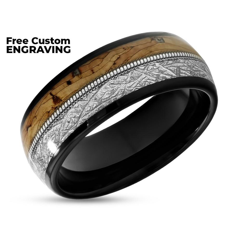 Guitar Ring - Black Tungsten Ring - 8mm Wedding Ring - Tungsten Carbide Ring - Cork Ring