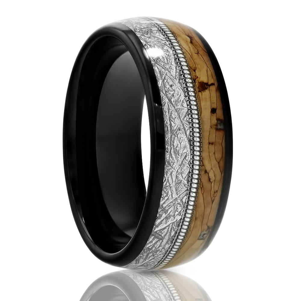 Guitar Ring - Black Tungsten Ring - 8mm Wedding Ring - Tungsten Carbide Ring - Cork Ring