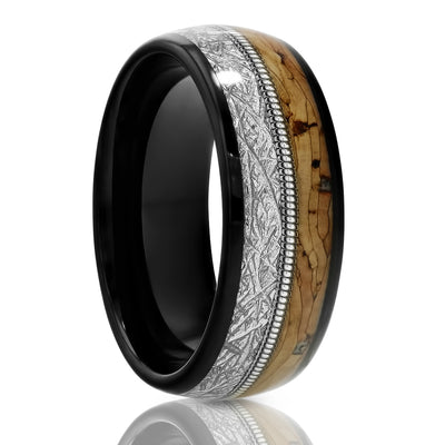 Guitar Ring - Black Tungsten Ring - 8mm Wedding Ring - Tungsten Carbide Ring - Cork Ring