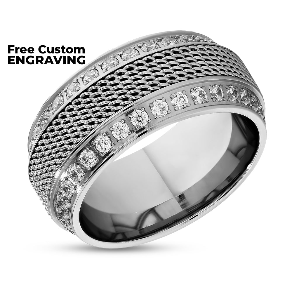 Copy of Black Titanium Wedding Ring - Chain Inlay Ring - Black CZ Wedding Ring - 8mm Ring