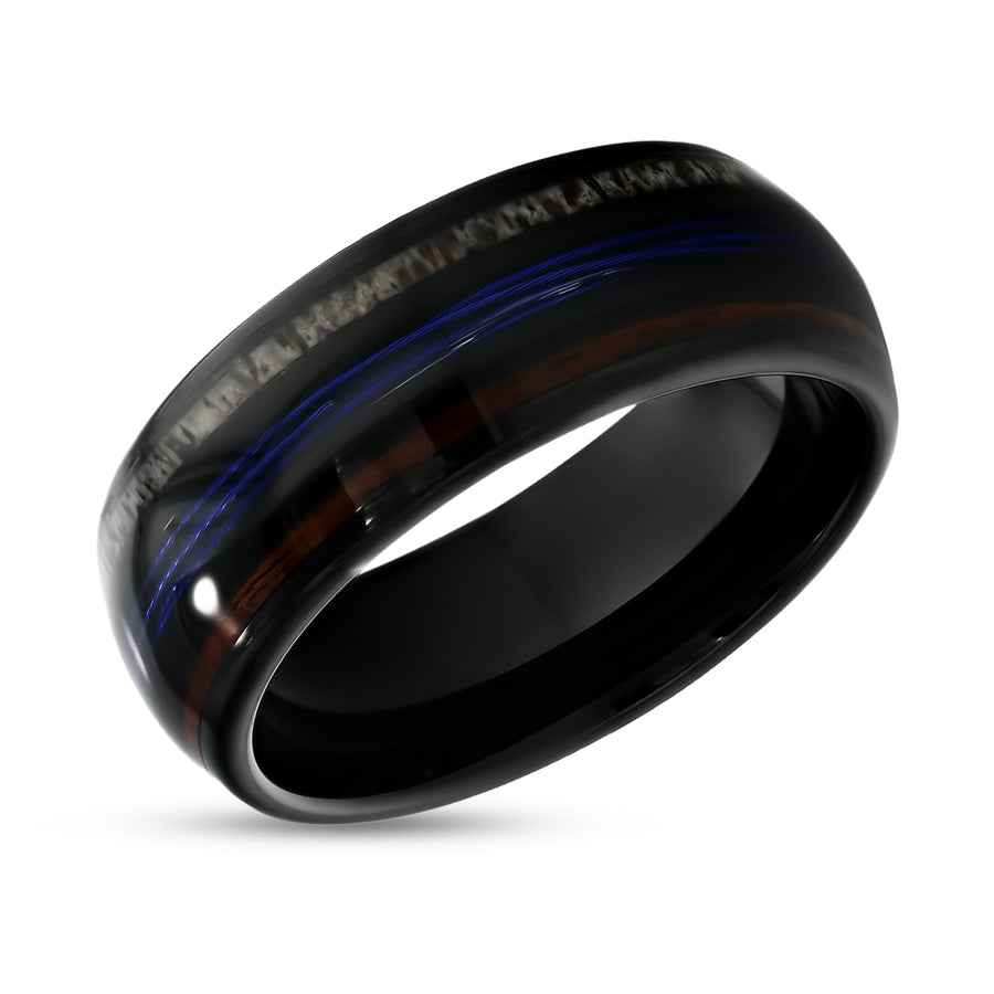 Black Tungsten Wedding Ring - Deer Antler Wedding Ring - Koa Wood Ring - 8mm Ring