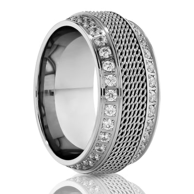 Copy of Black Titanium Wedding Ring - Chain Inlay Ring - Black CZ Wedding Ring - 8mm Ring