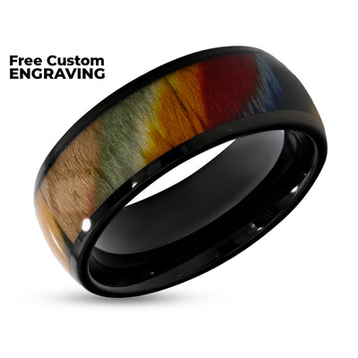 Rose Wood Wedding Ring - Black Tungsten Ring - Engagement Ring - Anniversary