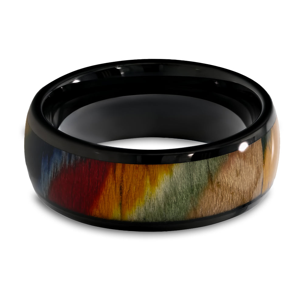 Rose Wood Wedding Ring - Black Tungsten Ring - Engagement Ring - Anniversary