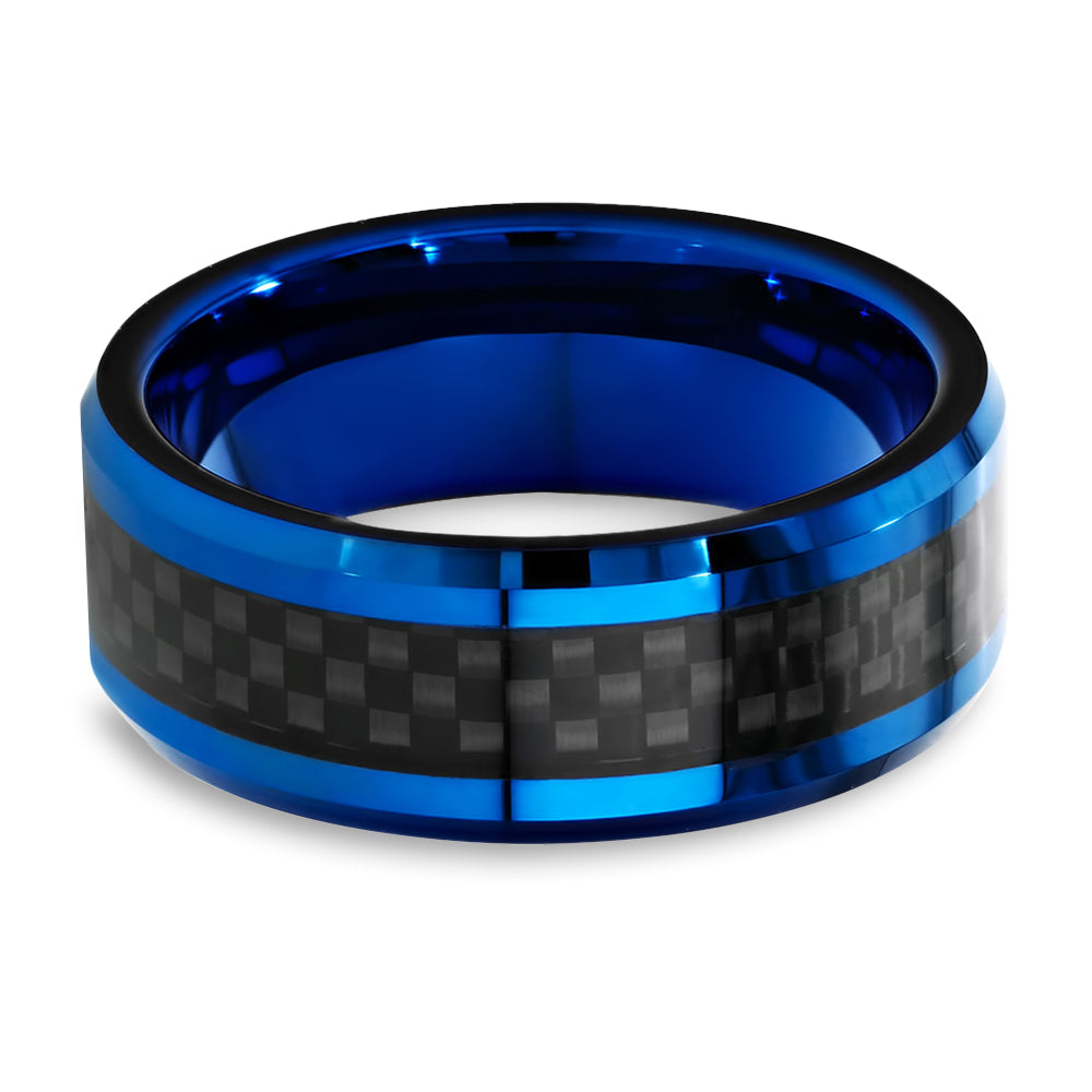 Blue Carbon Fiber Ring - Tungsten Wedding Ring - 8mm Tungste Ring - Engagement Ring