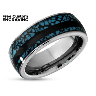 Silver Tungsten Ring - Turquoise Tungsten Ring - Wood Tungsten - 8mm - Dome Ring