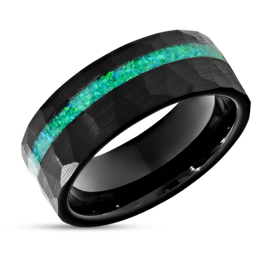 Galaxy Opal Wedding Ring - Black Turquoise Ring - 8mm Galaxy Ring - Unisex Ring