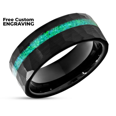 Galaxy Opal Wedding Ring - Black Turquoise Ring - 8mm Galaxy Ring - Unisex Ring